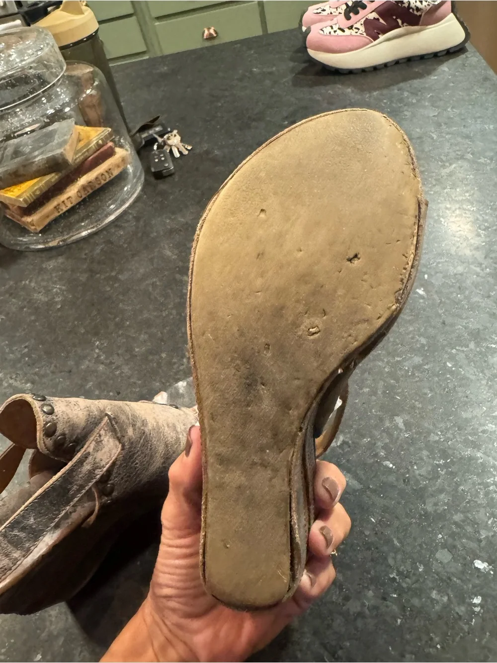 Bed Stu, Joann..Distressed Brown Studded Open-Toe Heeled Sandals